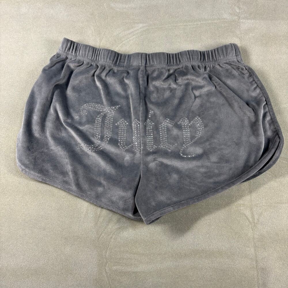Juicy Couture Velour Lounge Shorts Gray Rhinestone Logo Women’s Size L